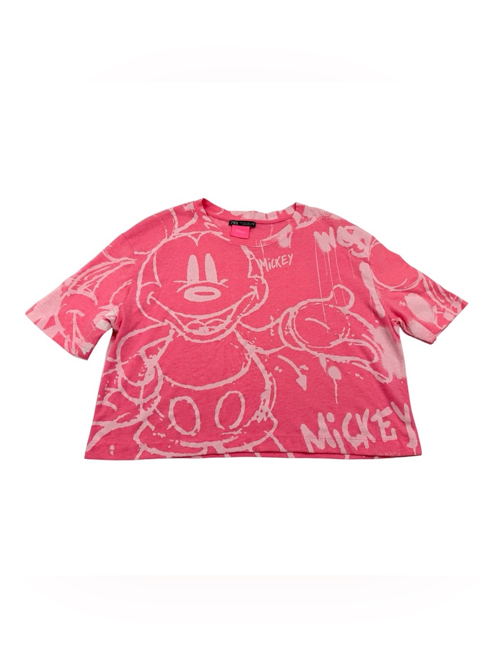 Vintage Zara Disney Mickey Mouse Pink Graphic Boxy Tee Women’s Small